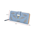 Miniatyrbild 2 av 4: Kvinnors långa blad Bifold Plånbok Läder Dragkedja Elegant Clutch-Blå