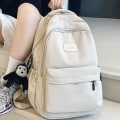 Miniatyrbillede 2 af 4: Kvinders rygsæk ensfarvet kvindelig multi-lomme afslappet kvinde rejsetaske Høj kvalitet skoletaske til teenagepige bog rygsæk Beige White Only bag