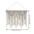 Miniatyrbilde 2 av 5: Makrame Vegghengende Boho Vevd Tapestry, Beige White Tassel Dekor Gardin Bakteppe (wood Stick Not