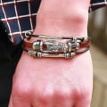 Miniatyrbillede 3 af 4: Tibetansk sølv mænd læder armbånd mode mandlige vintage parataxis drage flerlags smykker