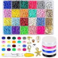 Miniatyrbilde 1 av 4: 4000 leireperler 6 mm 24-farger flate runde myke keramiske perler, smykker gjør-det-selv håndverkssett