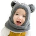 Pikkukuva 1 / 5: Baby slouchy-hattu Lämmin Söpö Karhu Talvihattu Huivi Hattu Neulottu Hattu Bobble Fleece Vuoratulla Pipo Hattu Grey