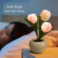 Miniatyrbilde 4 av 5: Led Tulip Lampe Nattlys For Interiørdekorasjon Bordlampe Kunstig Blomsterpotte Atmosfære Lampe Nattlampe Gave Landskap 3 Heads Yellow USB Charging