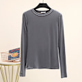 Miniatyrbild 1 av 4: Basic T-shirt O-halsad långärmad dam T-tröjor med botten för hösten All Match T-shirt Plus Size Undertröja L grå L gray