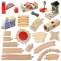 Miniatyrbilde 2 av 5: Hhcx-nye Trespor Jernbanetilbehør Bro Togstasjon Tunnel Cross Fit Foot All s Wood Track Pedagogiske leker for barn 1PC Rotating rail