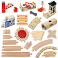 Miniatyrbillede 2 af 5: Hhcx-nyt træspor jernbanetilbehør Bridge Train Station Tunnel Cross Fit Foot All s Wood Track Pædagogisk legetøj til børn 1PC Rotating rail