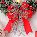 Miniatyrbillede 3 af 5: Jul Krans Vind Lantern Bowknot rød blomst hoveddør Ornament