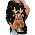 Miniatyrbilde 1 av 2: Hhcx-christmas Tunika Dame Langermet T-skjorte Xmas Elk Printed Bluse Topper Black M