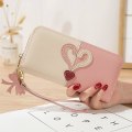 Miniatyrbillede 3 af 4: Kvinders hjerte multifunktion pung pengetaske Lady Long Pu læder lynlås clutch taske pung kortholder kvinde pung Pink