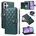 Kompatibelt med iPhone 17 Plånboksfodral med Remmar, Rombläders Ställ Telefonfodral - Ljusgrönt Multicolor Blackish Green