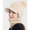 Miniatyrbilde 2 av 5: Dame Ett-Dels Slouchy Fleece Lue Skjerf Maske Varm Vinter Strikket Hatt Tykk Skull Skilue