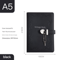 Flickdagbok, med lås och nyckel, tjockt läder, 360 sidor (A5) black