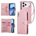 Compatible with iPhone 17 Pro Magnetic Leather Wallet Case with Zipper and Card Holder Pink