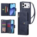 Compatible with iPhone 17 Pro Magnetic Leather Wallet Case with Zipper and Card Holder Blue