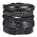 Miniatyrbillede 2 af 5: 5-pak Håndlavede Læderarmbånd Herrearmbånd Sort Svart