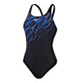 Miniatyrbild 1 av 3: Speedo Hyperboom Placement Muscleback Enstyck Badkläder för Kvinnor Black/Blue 34 in