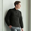 Miniatyrbild 2 av 3: Henbury Herr Classic Plain Långärmad Bomull Polotröja 2XL Svart Black 2XL