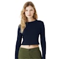 Miniatyrbild 3 av 3: Bella + Canvas Dam/Dam Plain Micro-Rib Långärmad Crop Solid Navy 4 UK - 6 UK
