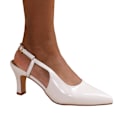 Miniatyrbild 1 av 3: Where's That From Dam/Damer Milos Spetsiga Lackläder Sling Back Låga Klack Sandaler 3 UK Vita White 3 UK