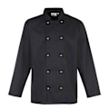 Miniatyrbild 1 av 3: Premier Unisex Vuxen Stud Front Långärmad Kockjacka 4XL Sv Black 4XL