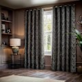 Miniatyrbild 1 av 3: Paoletti Gatsby Jacquard Öglettgardiner 168cm x 137cm Svart Black 168cm x 137cm