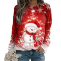 Miniatyrbild 1 av 4: God Jul Skjorta Kvinnor 2022 Crewneck Rolig Snögubbe Present A 2XL