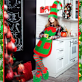 Miniatyrbild 6 av 6: Vuxna damer herr Elf förkläde + hatt set Fancy Dress jul set C