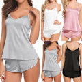 Miniatyrbild 2 av 9: Dam Sleeveless Strap Pyjamas Set Sommar Nattkläder Loungewear pink L