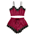 Miniatyrbild 3 av 4: 2-delad damunderkläder sexig och bekväm pyjamas set Wine Red XL
