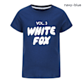 Miniatyrbild 1 av 3: Vit Tryck Räv Pojkar T-shirt Tecknade Toppar Tee Barn Pojkar Flickor T-shirts Barnkläder Sommar Kort Ärm Navy Blue 140cm