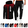 Miniatyrbild 2 av 7: Män Helzippade Tryckt Hoodie Jacka Långa Sweatpants Joggers Sport Gym Tracksuit Set Black-Black 3XL