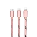 Pikkukuva 1 / 2: Tiikeripunottu Nylon micro + Lightning + USB -C -kaapeli - Kolme Pink gold