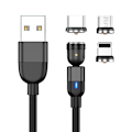 Miniatyrbild 1 av 11: Magnetisk kabel, Lightning + Micro USB + USB-C, 3A Svart one size