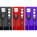 Miniatyrbild 7 av 8: Magnetisk kabel, Lightning + Micro USB + USB-C, 3A Lila one size