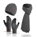 Miniatyrbillede 4 af 4: Knitted 3 pcs Scarf + Hat + Gloves Black one size