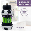 Pikkukuva 4 / 5: Lasten kokoontaittuva juomapullo - Jalkapallo-kuvio, BPA-vapaa silikoni | Tiivis urheiluun, kouluun, ulkoiluun (355 ml)
