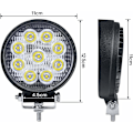 Miniatyrbillede 3 af 4: Pakke med 2 stk. 27W LED-arbejdslys Runde arbejdslys Offroad-projektør Flomlys Projektør Flomlys Arbejdslys til ATV SUV Traktor Have 1755LM