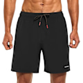 Miniatyrbild 5 av 5: Badbyxor för män 7\" Snabbtorkande badshorts med kompressionsfoder och fickor med dragkedja - Storlek L - Svart