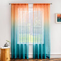 Miniatyrbild 1 av 5: Linne-texturerade Ombre Gardiner - 134,32cm x 213,36cm Halvtransparenta Paneler (Set om 2) - Solnedgångsgradient i Orange/Grön/Blågrön/Mint