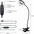 Pikkukuva 2 / 5: Lukuvalot, pidikevalo 48 LED USB-pöytälamppu, jossa 3 väritilaa 11 kirkkautta, 360° joustava hansiklipsilamppu 8W LED-kiinnitinlamppu, pidike-