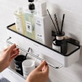 Miniatyrbillede 3 af 5: Badeværelsestilbehør hylder vægmonteret fri-perforering toilet brusebad håndklædeholder køkken forfængelighed multifunktion opbevaring gul