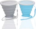 Hopfällbar silikonmugg för campingresor, liten bärbar drickmugg med lock återanvändbar utomhusvandring 270 ml (Blå/Grå, 2-pack)