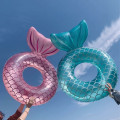 Miniatyrbilde 4 av 5: Oppblåsbar bøye, slitesterk rund oppblåsbar med håndtak luftmadrass oppblåsbar flytende bassengflåte bassengflyter voksenstørrelse ring (rosa fiskehale)