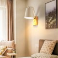 Miniatyrbillede 2 af 4: Led Metal Trævæglampe Moderne Enkel Kreativ Soveværelse Sengelampe Retro Kreativ Balkon Massivt Trævæglampe E27 Stil Uden Lys Sou