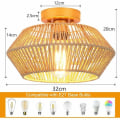 Miniatyrbilde 4 av 5: Taklampe, flettet rotting taklampe, håndlaget naturlig boho burlampe i antikk messingbørstet finish for soverom, gang