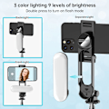 Miniatyrbillede 3 af 5: Stabil Selfie Stick Tripod med Fyldlys, 44 Tommer Udtrækkelig Selfie Stick med Trådløs Fjernbetjening og Tripod Stand 360 Graders Rotation til iPhone 15/14/13/12