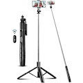 Miniatyrbild 1 av 5: 71\" Telefonstativ & Selfie Stick, Allt-i-ett Utdragbart Mobiltelefonstativ med Trådlös Fjärrkontroll, Stativ för iPhone & Rese-Selfie Stick 360° Ro