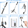 Miniatyrbillede 5 af 5: Selfie Stick, Udtrækkelig Selfie Stick Tripod med Trådløs Fjernbetjening og Tripod Stand, Bærbar, Letvægt, Kompatibel med iPhone 15 14 13 12 Pro Xs