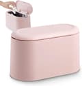 Liten (rosa) papperskorg med tryckknappslock för kontor, badrum, kök och sovrum, förvaring av djurfoder