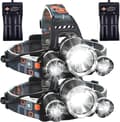 LADEhodelykt Oppladbar Hodelykt 6000 Lumen Super Lys Hodelykt, 4 Moduser, Vanntett Sensor Hodelykt Lommelykt, Sikkerhetslys - 2-pakning